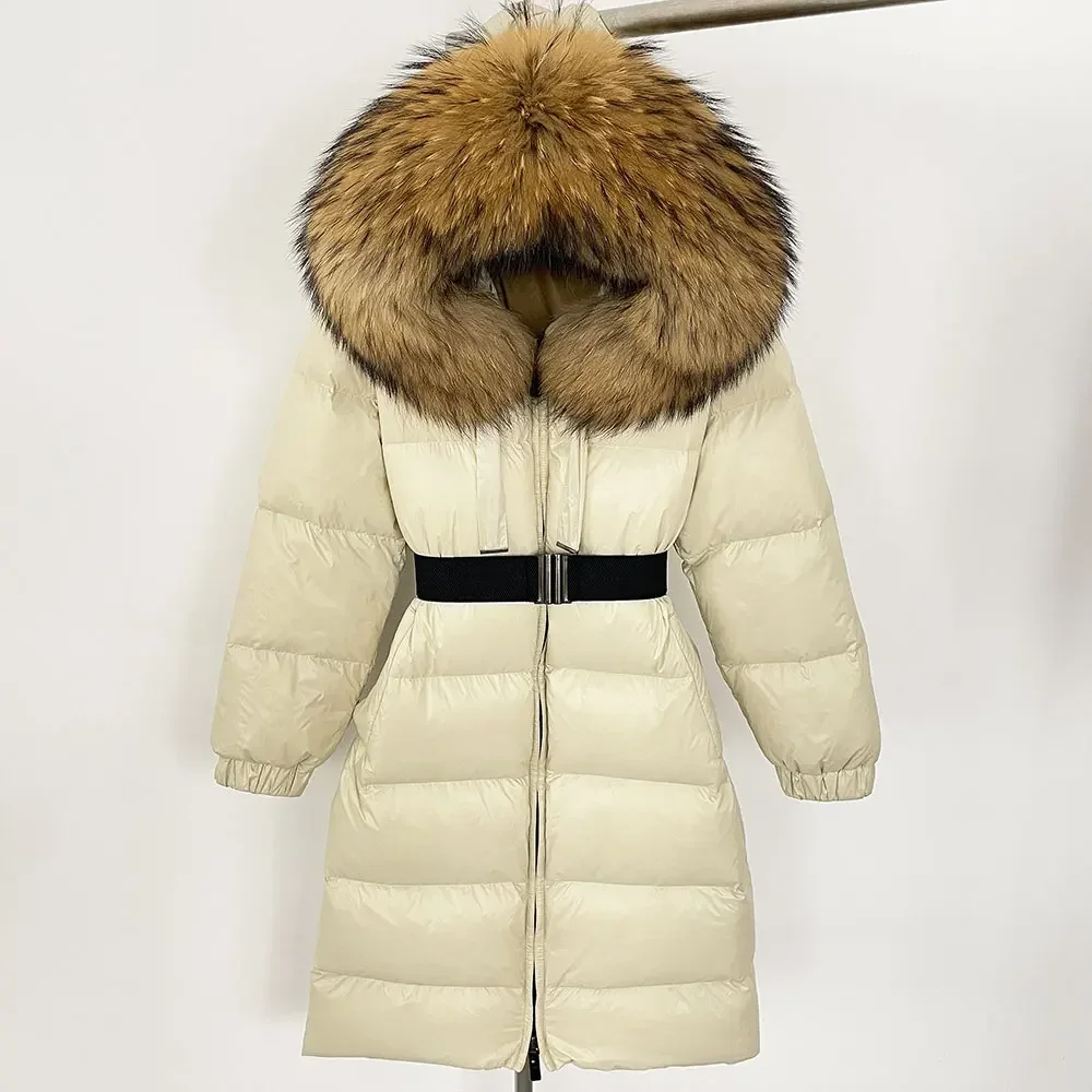 New Winter 2024 Warm 90 White Duck Down Coat Female Cold Lady Real Fur Coat Women Hooded Long Natural Fox Fur Puffer Jacket