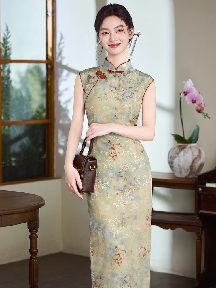 

Новое женское летнее платье Ele Long Svel Rvated в классическом стиле Шанхай с высоким разрезом, для повседневной носки, из полиэфирного волокна