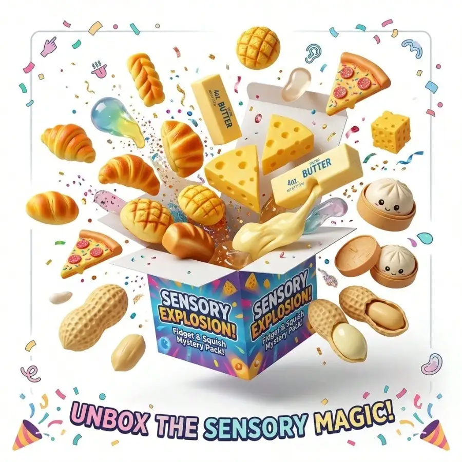 

Food Bakery Themed Mystery Squishy Blind Box Assorted Butter Cheese Croissant Pizza Bun Peanut Twist Bread Slow Rising Squeeze Fidget Toy Soft Tactile Sensory Stress Relief Mini Desktop Ornament Surprise Birthday Holiday Party Gift For Kids Teens Adults