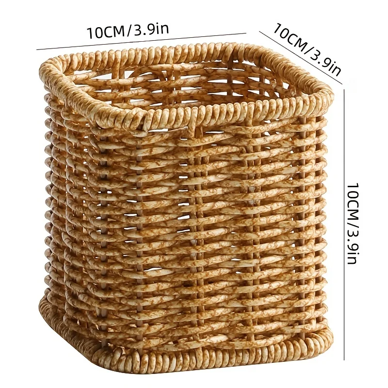 Imitation Rattan Braided Pen Holder Stationery  Box Makeup Brush Tool  Bucket  Fork Tea Brush Tea Configuration Basket