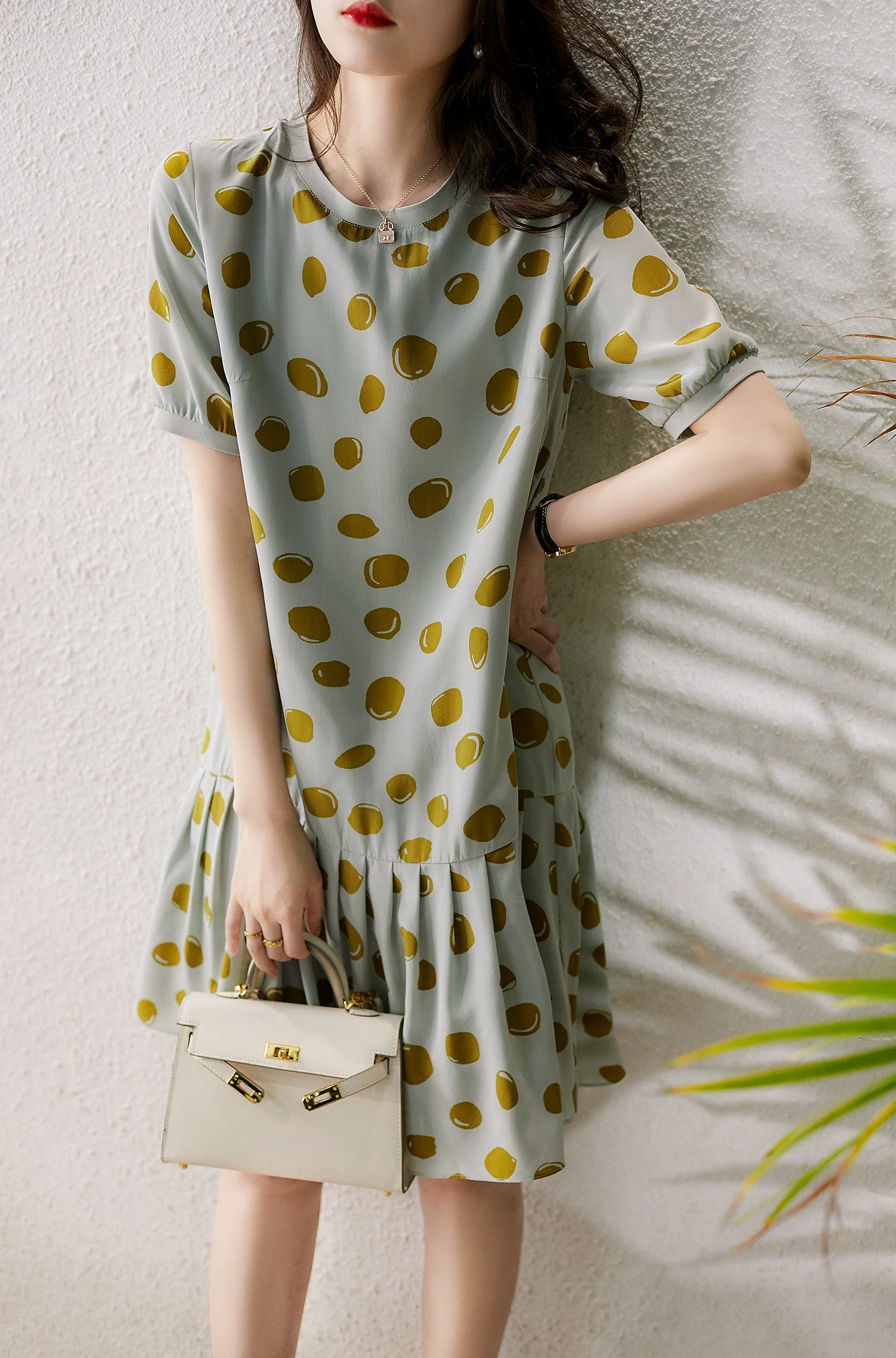 

summer kawaii dot dresses women cute straight dress women Avocado green dress vestido de mujer