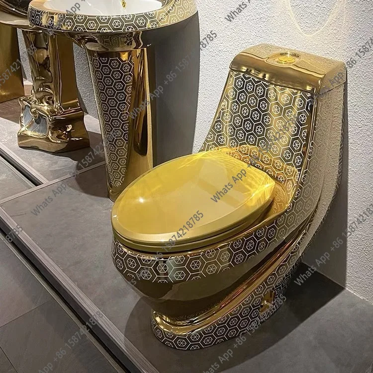 

Гальванический цветной золотой унитаз золотого цвета, экспортный набор производителя туалета, колонна для мытья рук, раковина