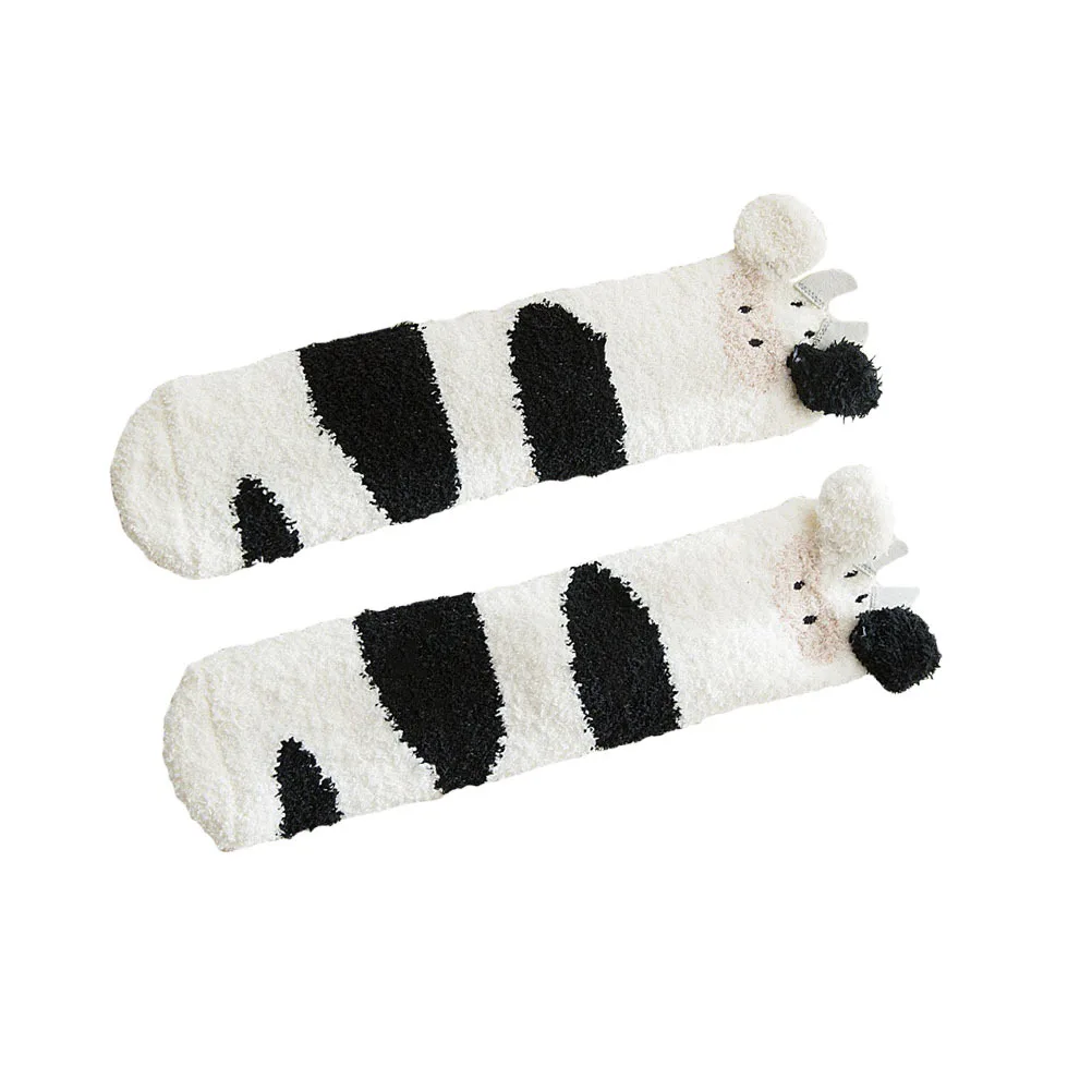 

Cute Embroidery Sleep Socks Coral Fleece Middle Tube Warm Stockings Women Soft Cozy Winter Indoor Outdoor Gift
