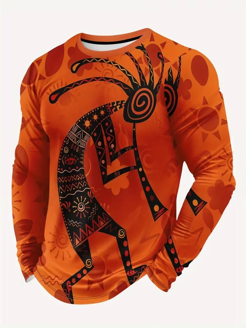 Vintage Traditional African Ethnic Murals 3D Print Mens Long-sleeved T-Shirt Casual T Shirt Women Men's Loose Personalized Tees