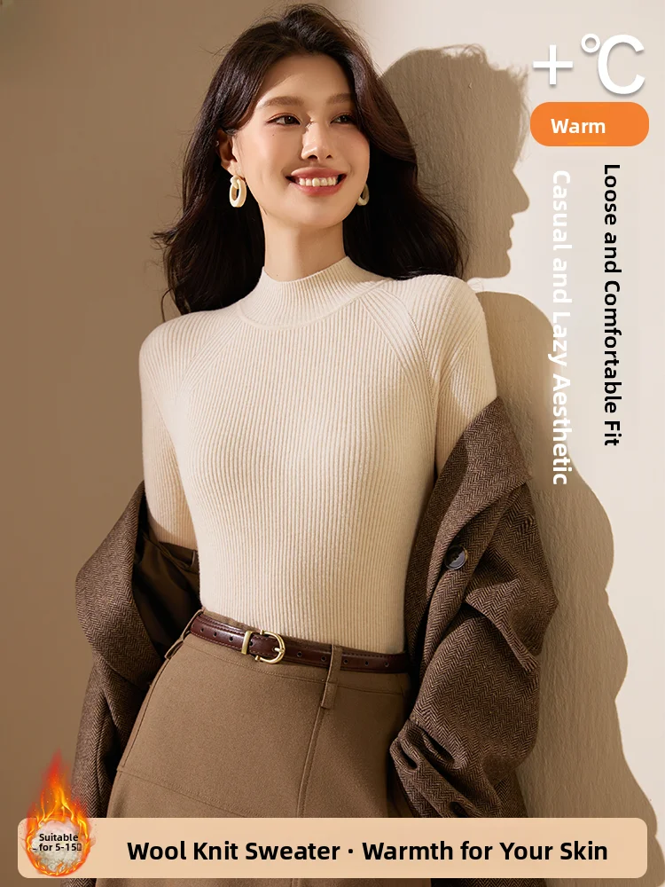 

Women's Woolen Knitted Sweater f High Collar Slim Fit Comfortable Autumn Top Commute Sle Soft Polyester Blend Long Sve