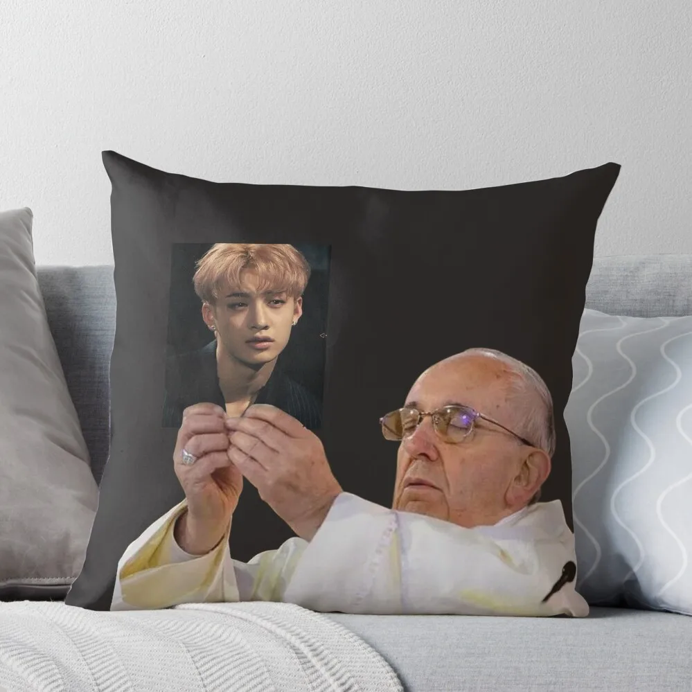 pope holding bang chan Throw Pillow Pillow Decor Custom Cushion