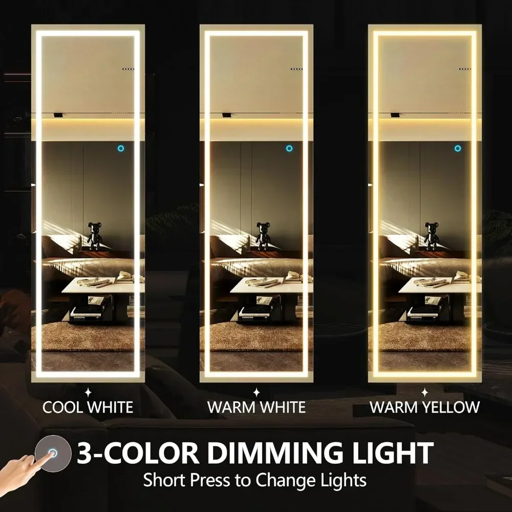 Imagem -03 - Espelho de Corpo Inteiro com Luzes Led Espelhos Decorativos Iluminação de Cores Brilho Regulável Branco 63 x 16