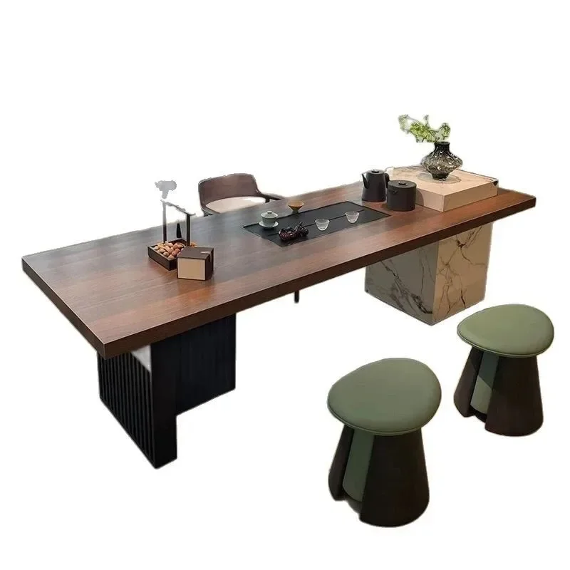 Rock slab tea table and chair combination modern simple tea table balcony kettle embedded desk integrated kung fu tea table