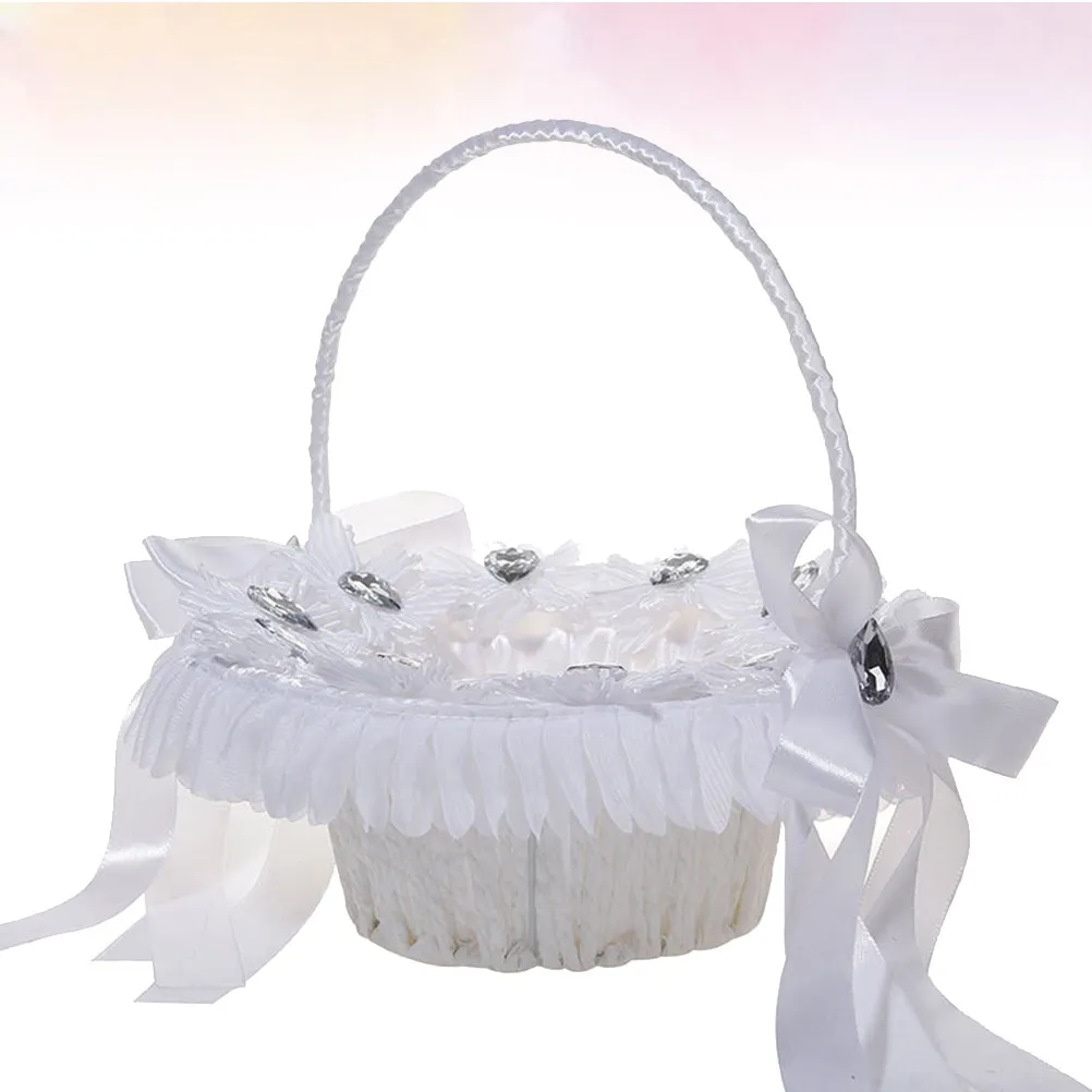 

Портативная элегантная корзина для цветов с бантом из кристаллов для девочек на свадьбу, держатель для лепестков роз, романтический сувенир для банкета/вечеринки