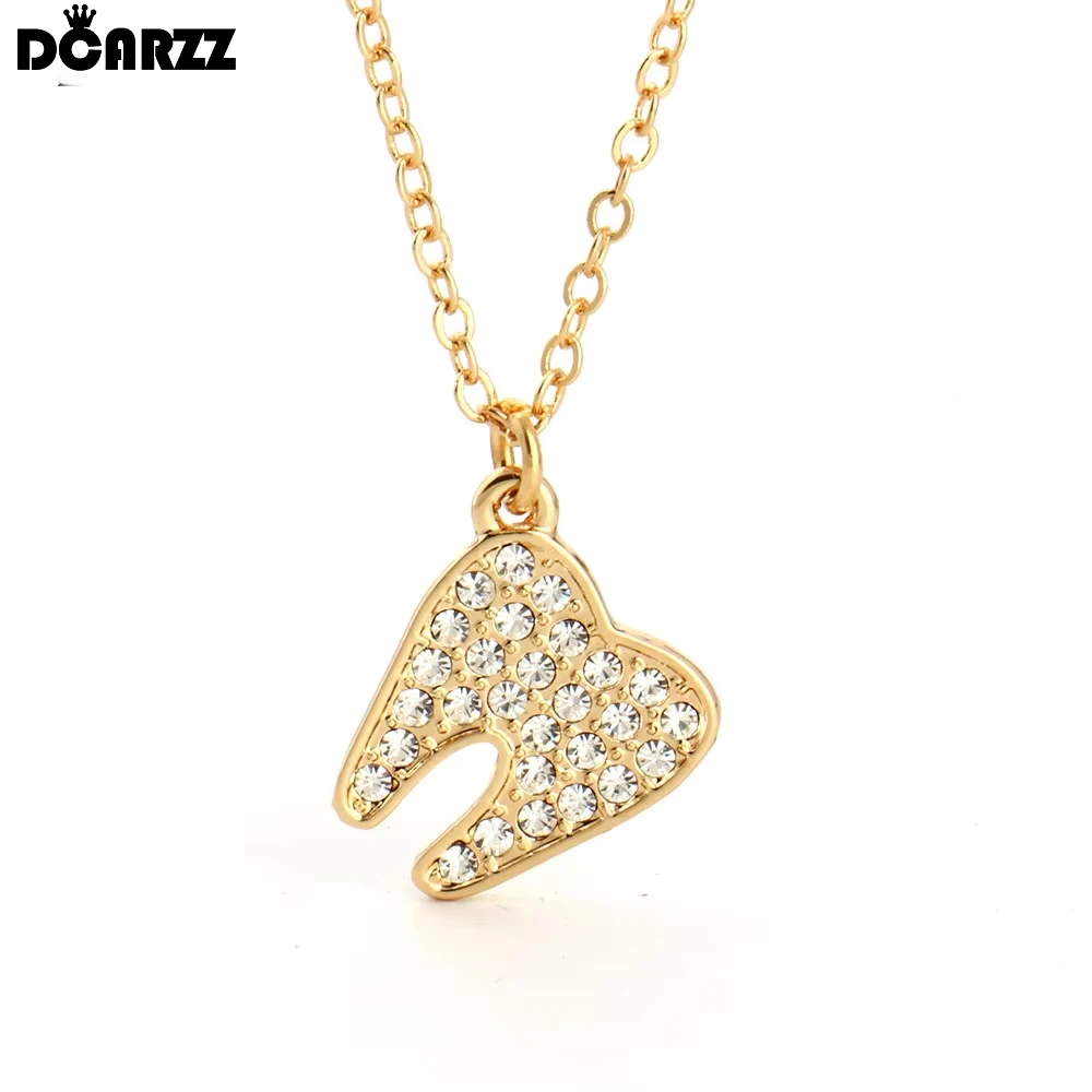 Crystals Human Tooth Pendant Dentist Necklace  Plated Medical Jewelry Gift for Doctor/Nurse