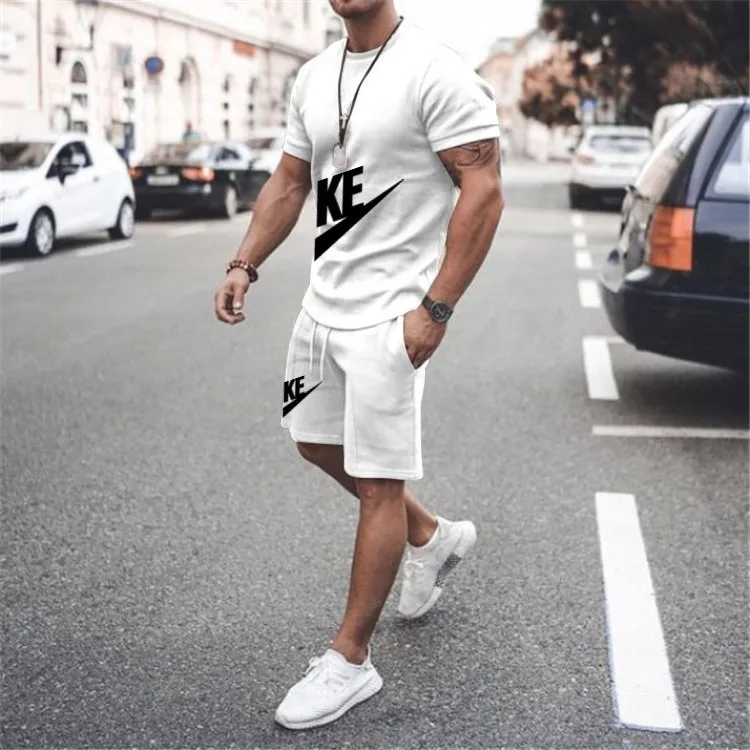 2024new men's sportswear short sleeved T-shirt and sports shorts summer casual jogging pants set men's two-piece setquick drying