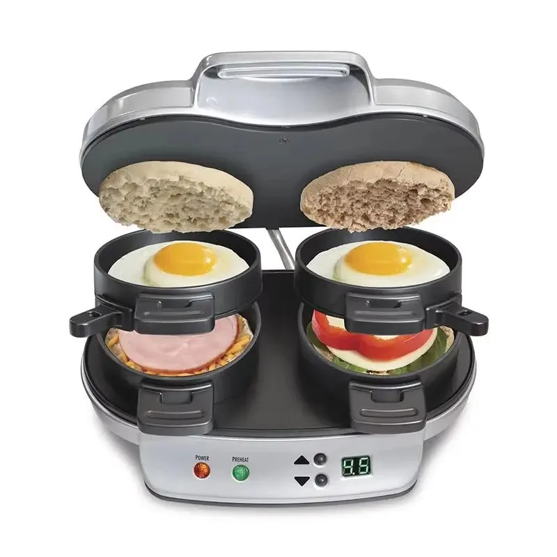 Non-stick board electric round burger patty smart 2 slices egg breakfast sandwich machine