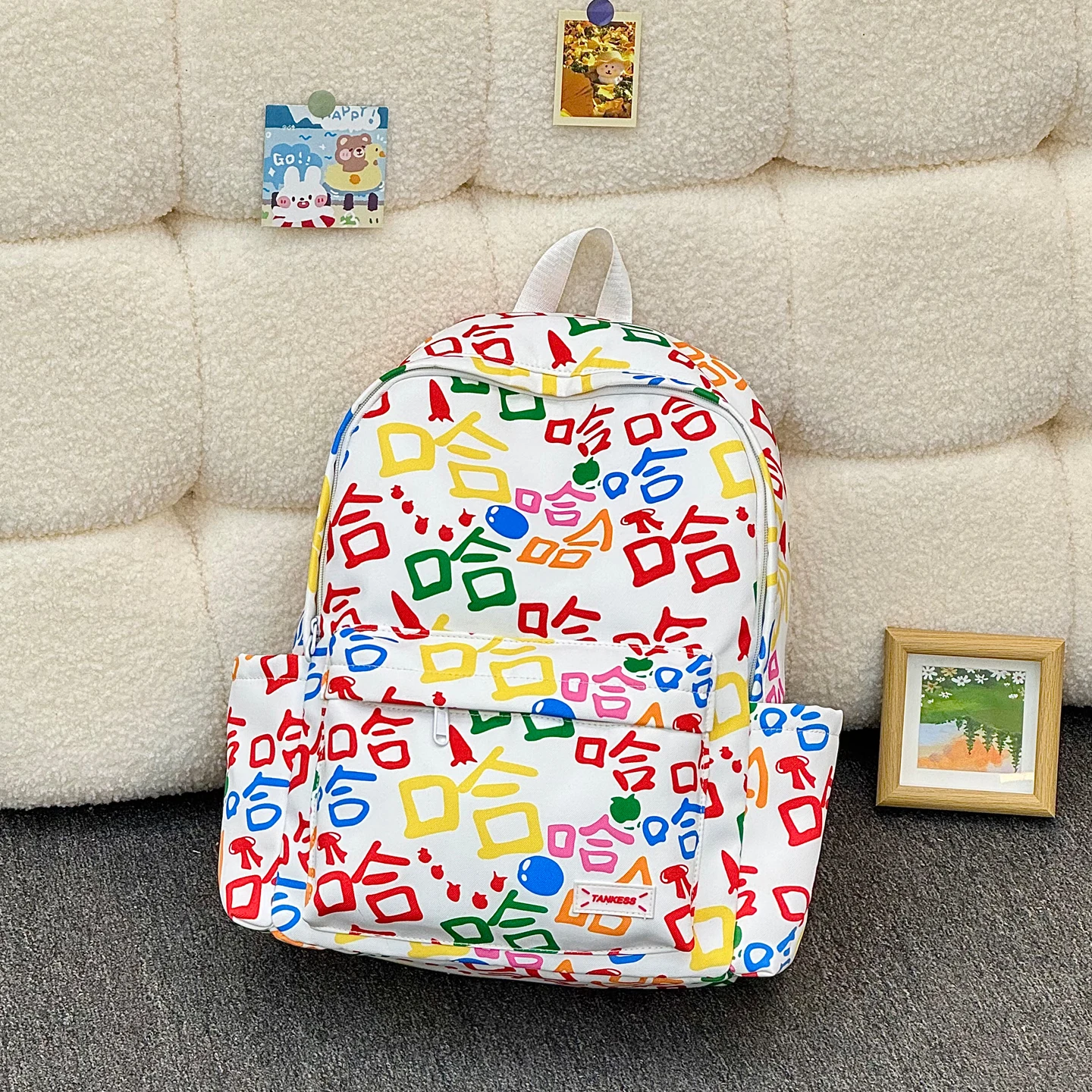 

Oxford Large Capacity Backpack with Colorful Graffiti Chinese Character Print Daypack for Students Lightweight Travel Rucksack