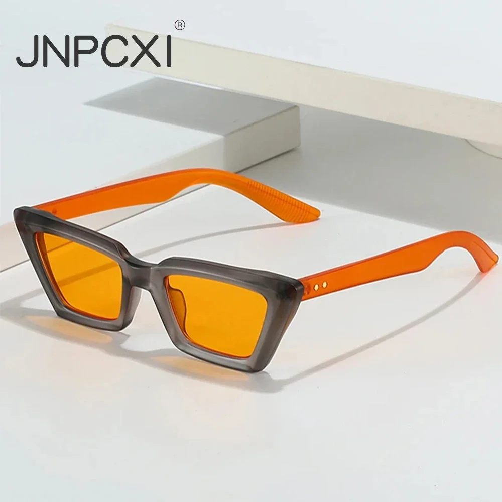 JNPCXI Retro Small Cat Eye Sunglasses Women Gray Orange Design Fashion Rivets Shades UV400 Men Sun Glasses