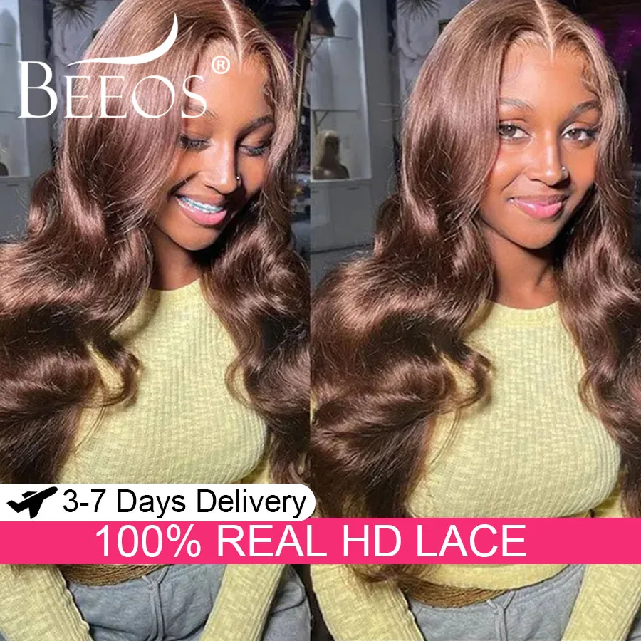 

30inch Chocolate Brown Wigs 13x6 Transparent HD Lace Full Frontal Human Hair Wigs Body Wave Invisible Brazilian Hair For Women
