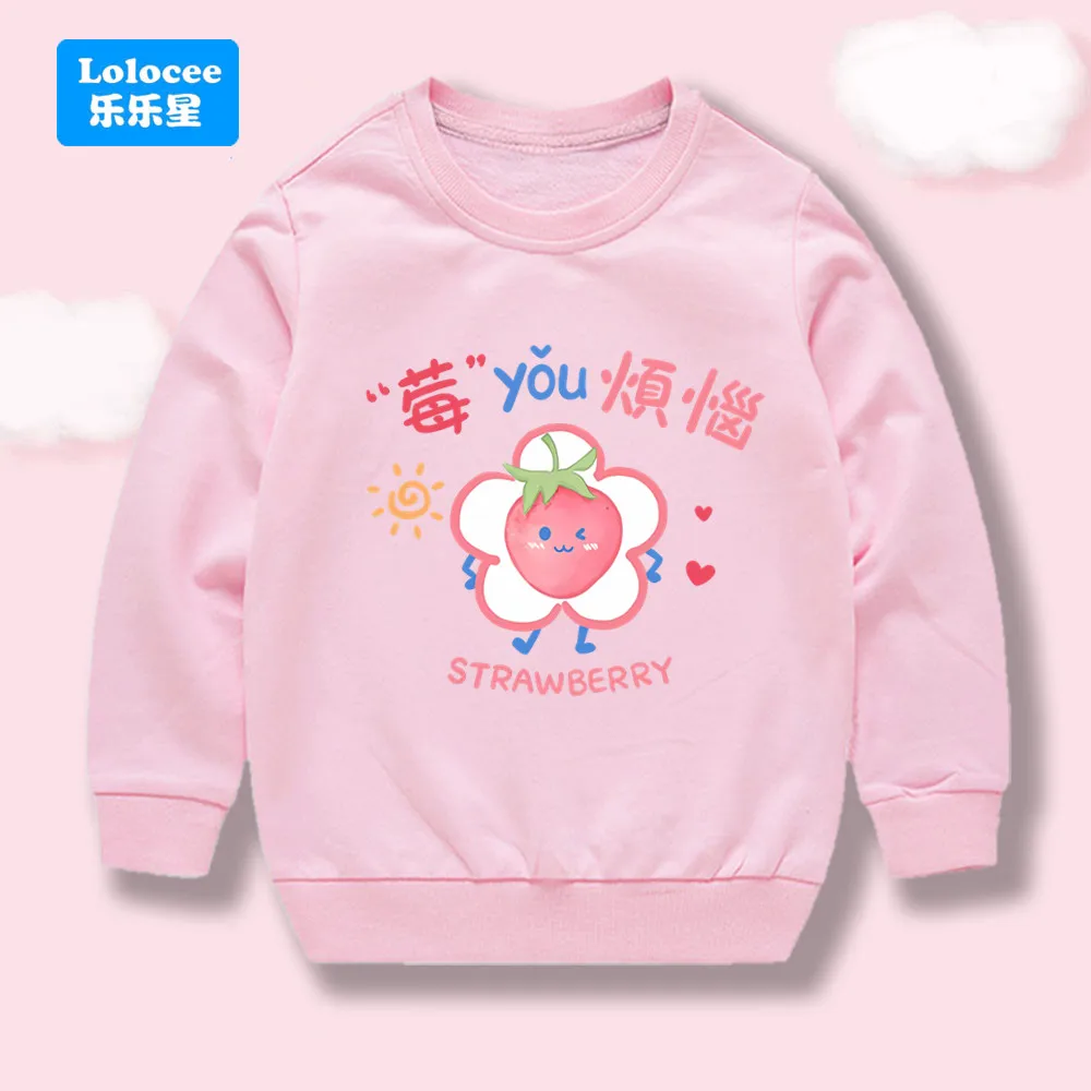 Kids Basic Cotton Sweatshirt Cute Strawberry Floral Printd Tops 2025 New Spring/Autumn Girls' Crew Neck Pullovers  MYFN1