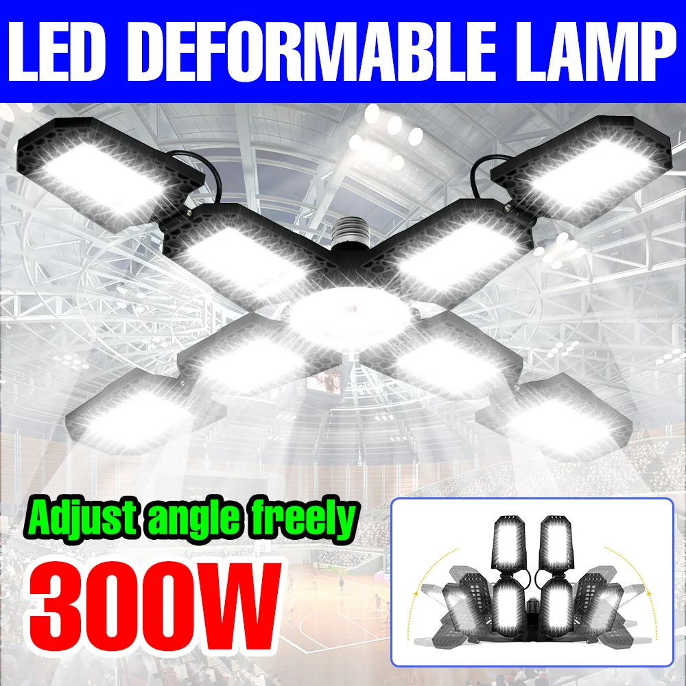 

300W LED Garage Lamp E27/E26 Light Bulb AC220V Folding Deformable Spotlights 110V For Home Warehouse Workshop Stadium Lighting