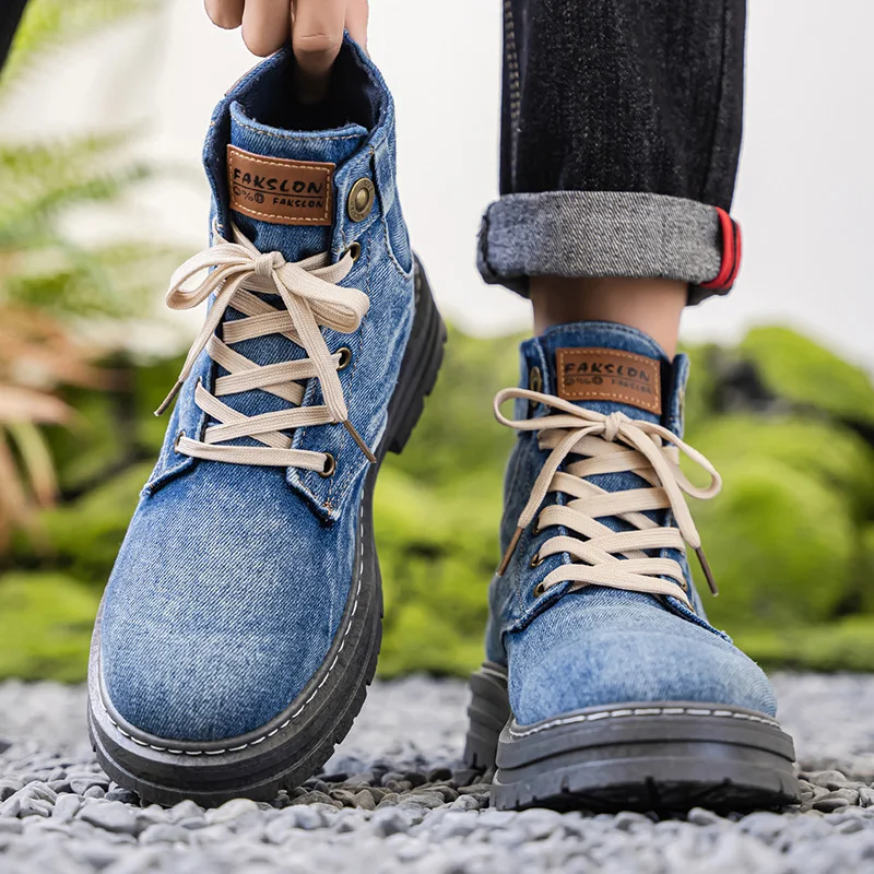 

Модные, повседневные, ретро и универсальные мужские джинсовые ботинки с высоким берцем, повседневная спортивная обувь, модные и модные мужские ботинки