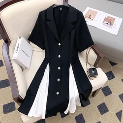 Noted Blazer Single-breasted Black White Dress 2022 New Summer Short Sleeve Elegant Prom Party Dresses Female Workwear Clothing