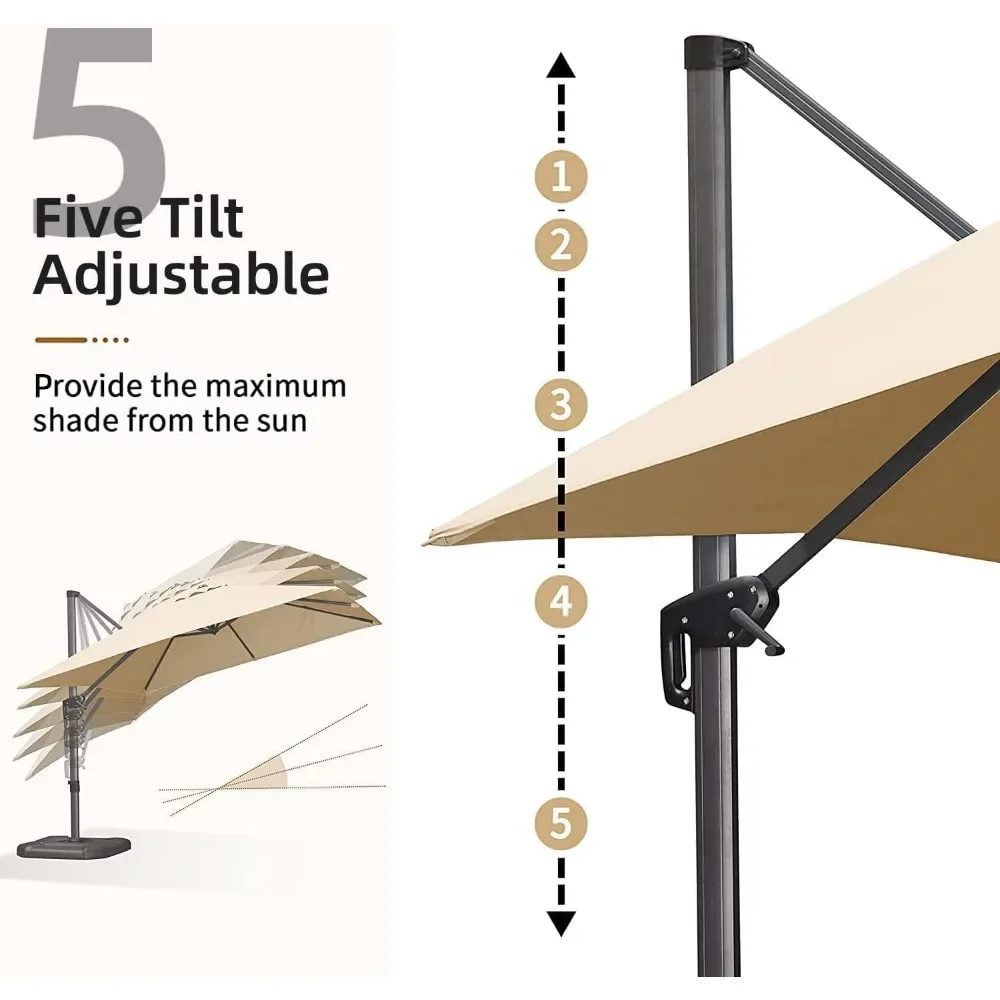 長方形のパティオ傘,ベース付き,屋外用,アルミニウムオフセット,360度回転,11フィート