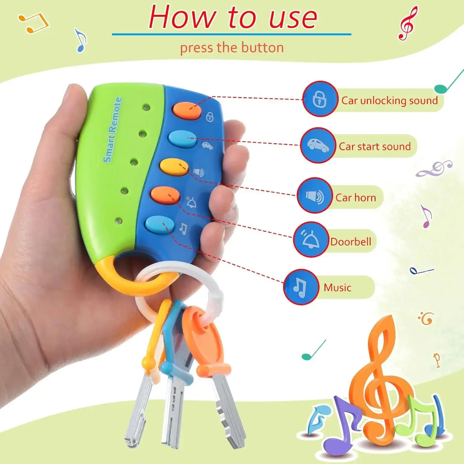 Car remote control key model toy,early childhood education children's music key,requires self preparation of two No. 5 batteries