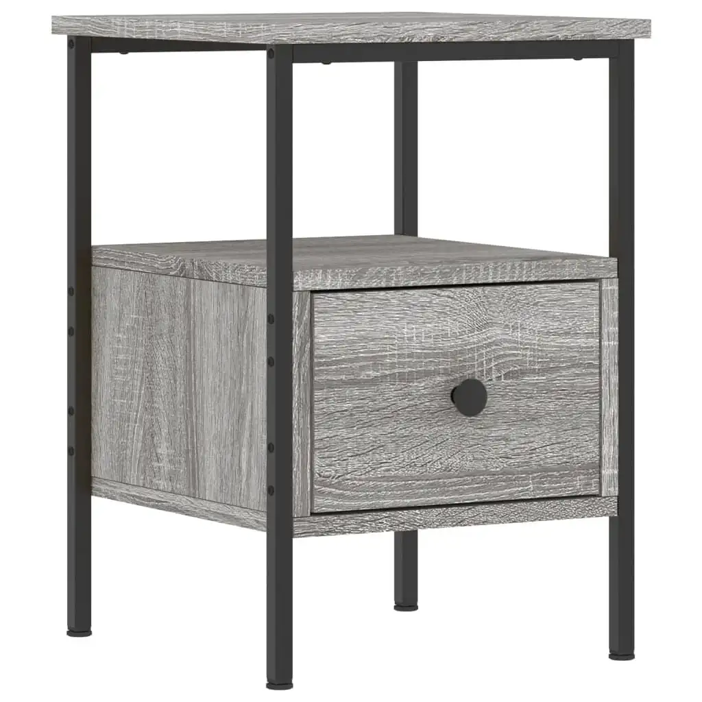 vidaXL Table d'appoint grise en bois d'ingénierie Sonoma et fer 34x36x50cm, petite table d'appoint décorative, montage DIY, meuble anti-basculement
