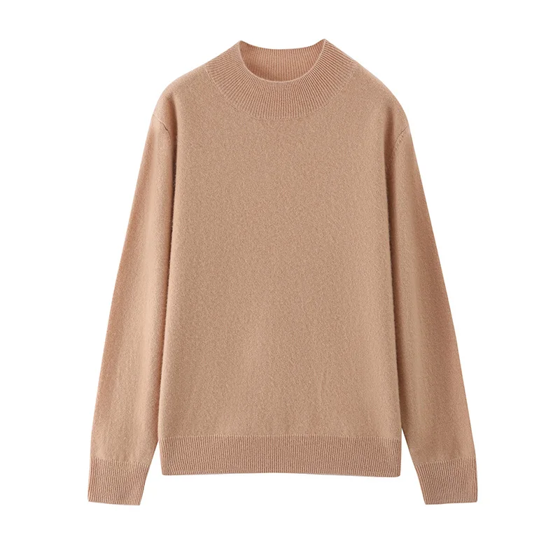 

Шикарный однотонный базовый свитер, осенне-зимний женский пуловер с воротником-стойкой, мягкий теплый трикотаж из 100% кашемира, классические универсальные топы