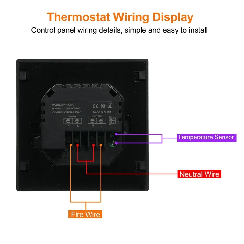 Termostato inteligente, controlador de temperatura de calefacción de suelo de 16A con pantalla táctil LED, Control de calefacción eléctrica de 85-265V