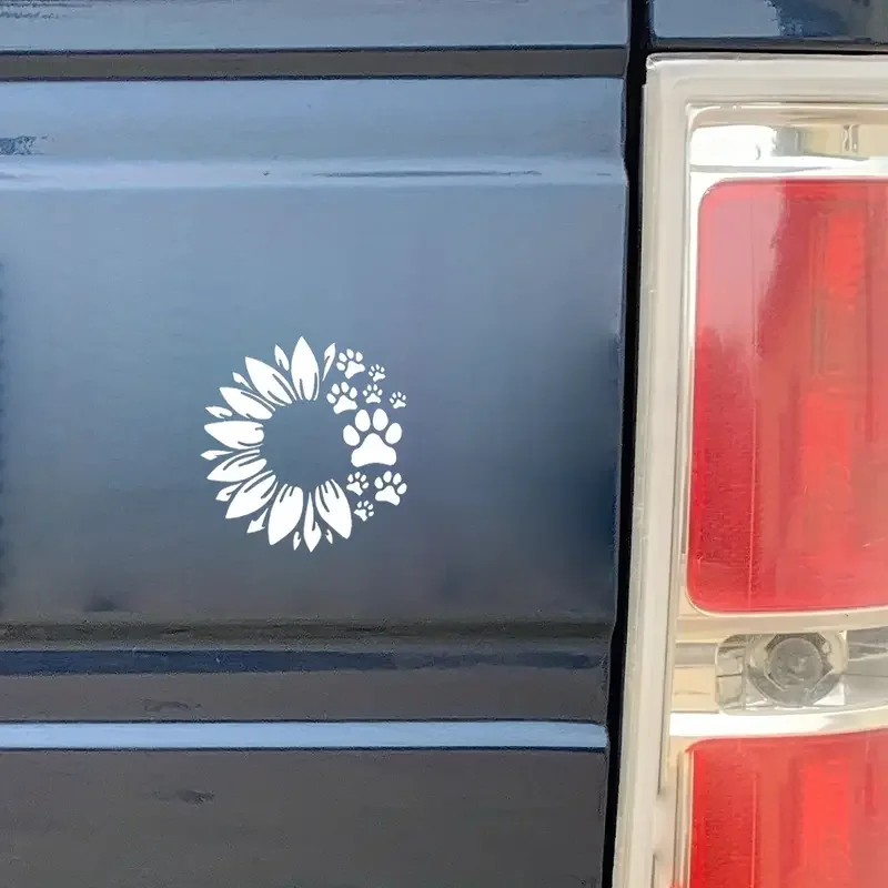 Sunflower and Paw Prints Vinyl Decal for Car, Truck, Van, Wall, Laptop - Material: Vinyl view 4
