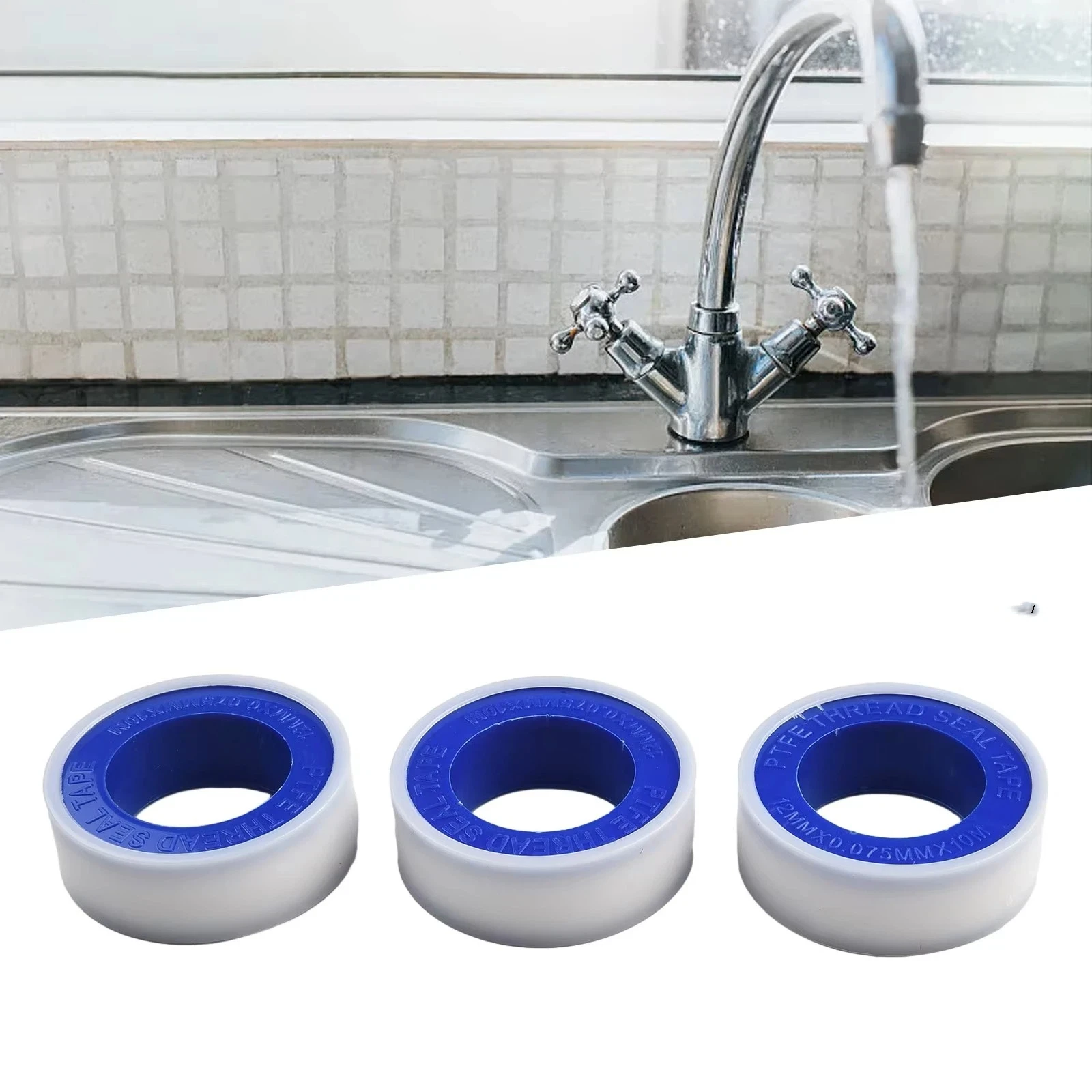 3Pcs White Pipe Thread Seal Raw Material Tape Faucet Sealing Thread Tape PTFE Roll Plumbing Plumber Fitting Tape Sealing Tape