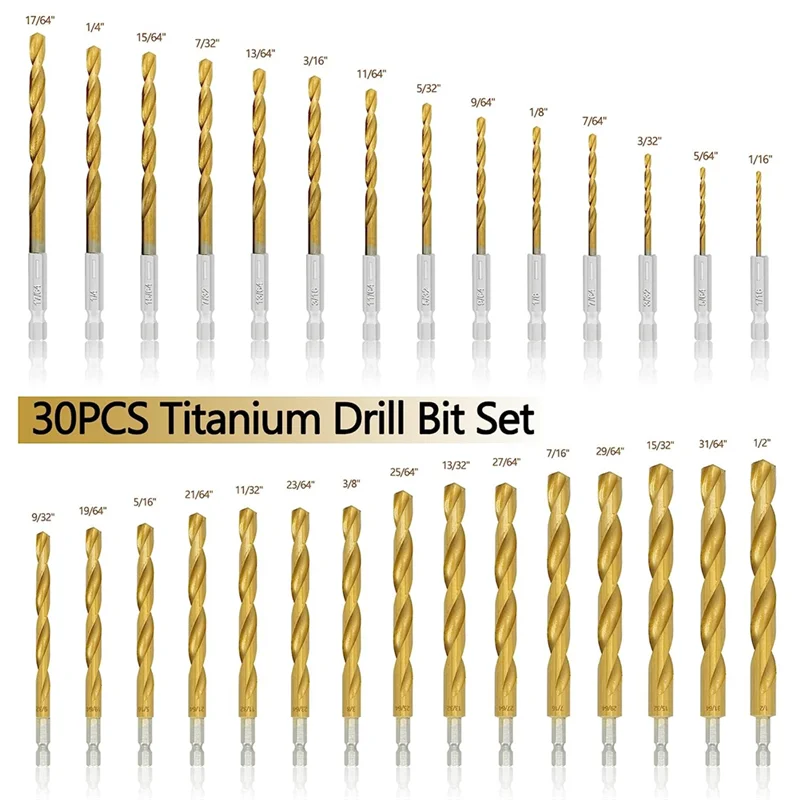 

A43F-30 Pcs Titanium Impact Drill Bit Set With Storage For Steel, Copper, Aluminum,Zinc Alloy