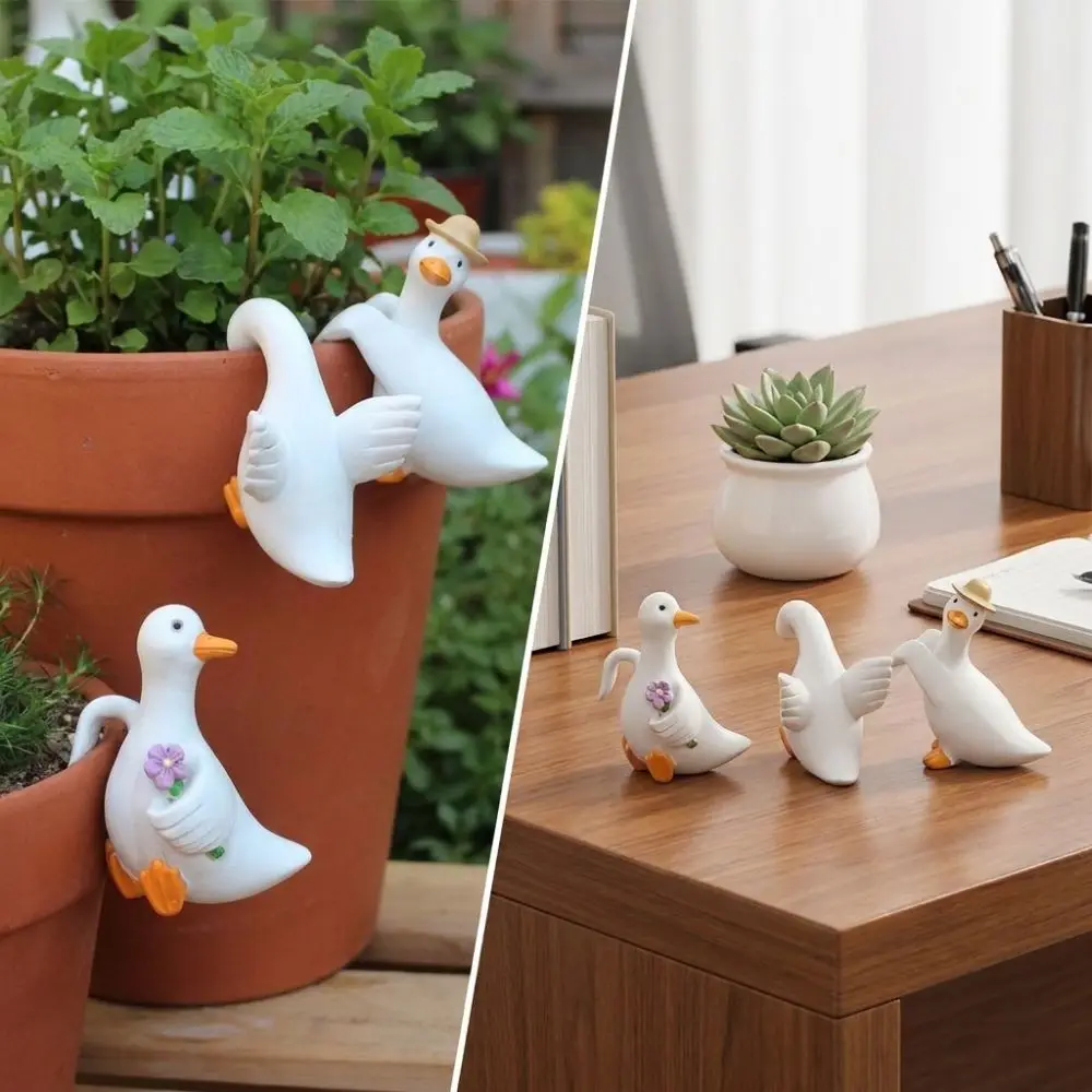 3PCS/SET Resin Duck Flowerpot Pendant Realistic Adorable Shape Flower Pot Decor Whimsical Style Simulated Animal Ornaments
