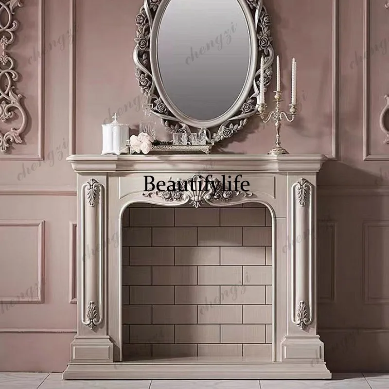 French furniture villa retro old carved decorative fireplace living room European ornaments foyer solid wood fireplace