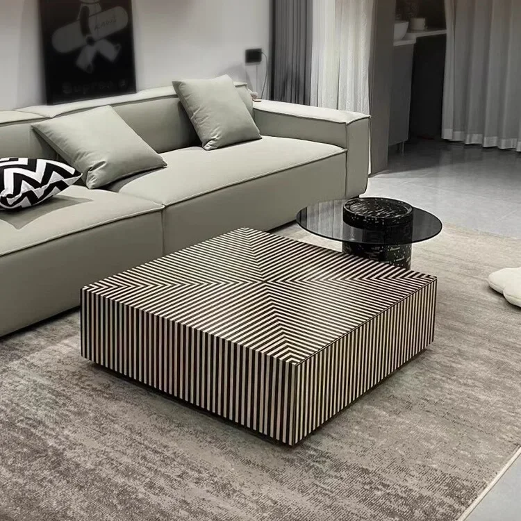 Italian light luxury coffee table combination living room TV cabinet designer zebra striped glass coffee table