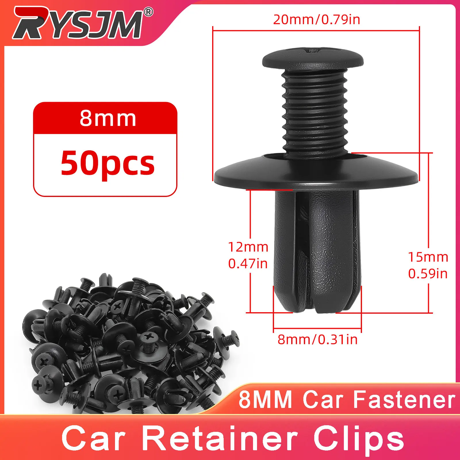 Rebites de Plástico de 8mm para Carros, Fixadores de Parachoque e Para-lama, Rebites Pretos, Clipes de Retenção para Toyota, Focus, Kia, Nissan, Yamaha