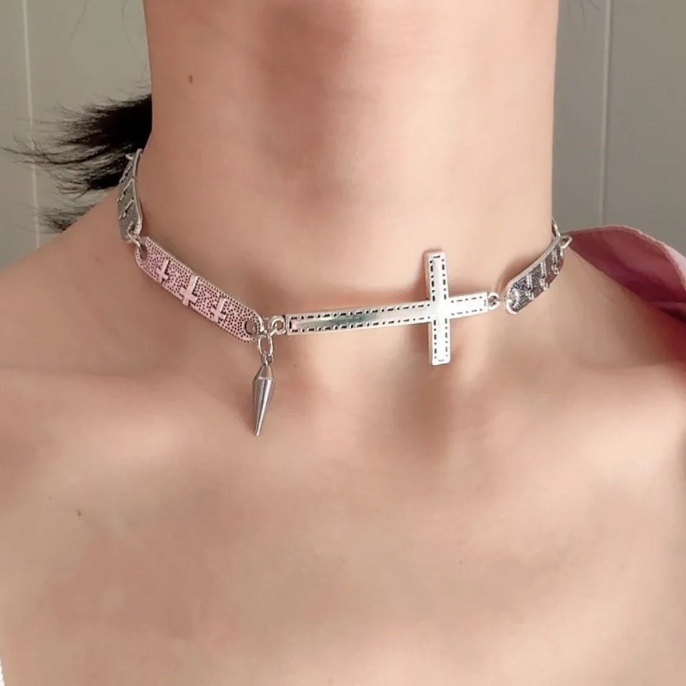 Vintage punk gargantilha colar grunge rock prata hip hop colar novo y2k emendado cruz colar moda jóias