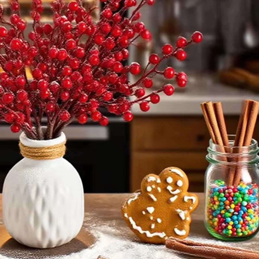 

Artificial plant Holly Little Red Fruits Christmas Home Table Arrangement Decor Wedding Gifts Flower Photograph Prop Accessories
