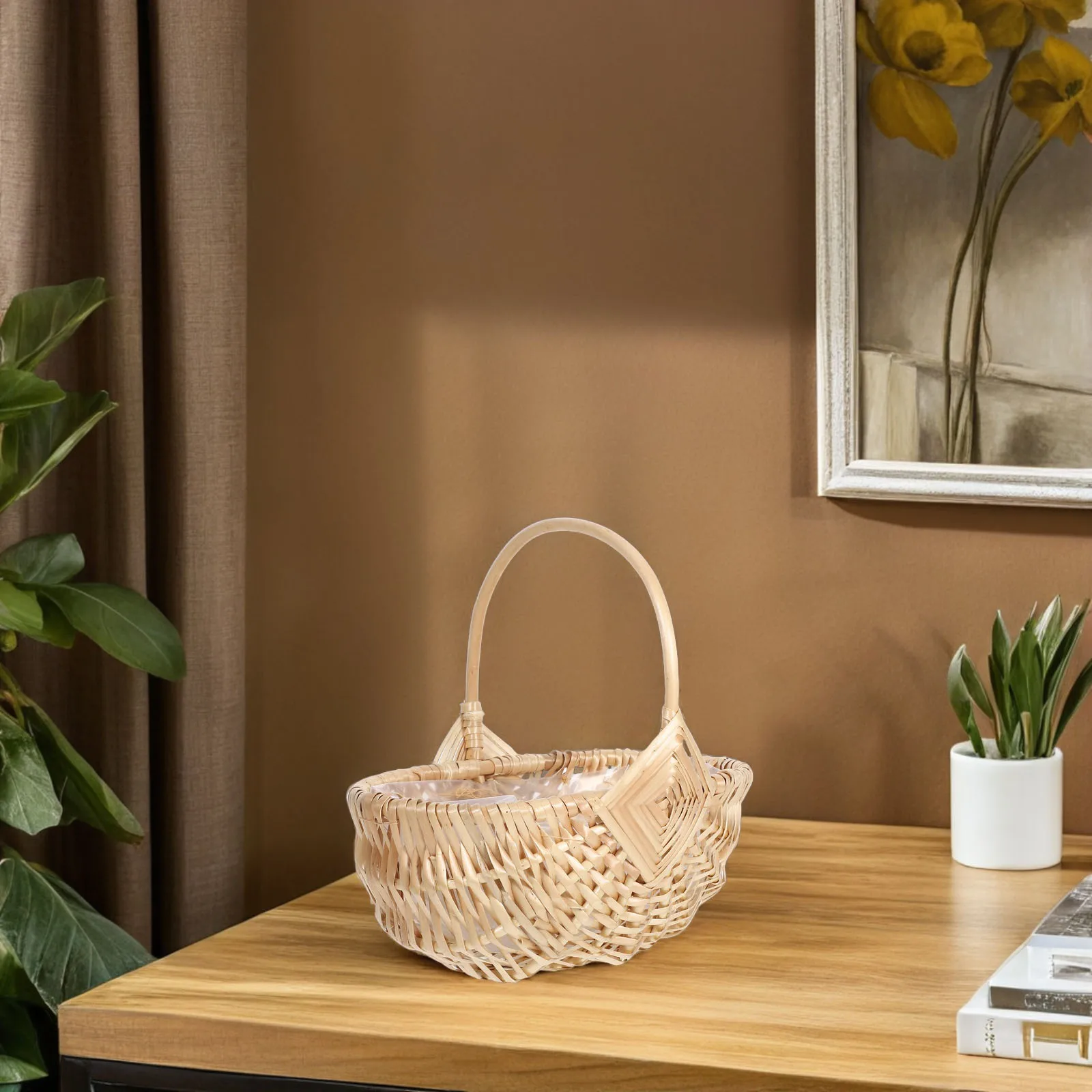 

Rattan Basket Handwoven Wicker Flower Baskets Portable Picnic Carrying Willow Vintage Design Small Woven Fruit Planter Storage