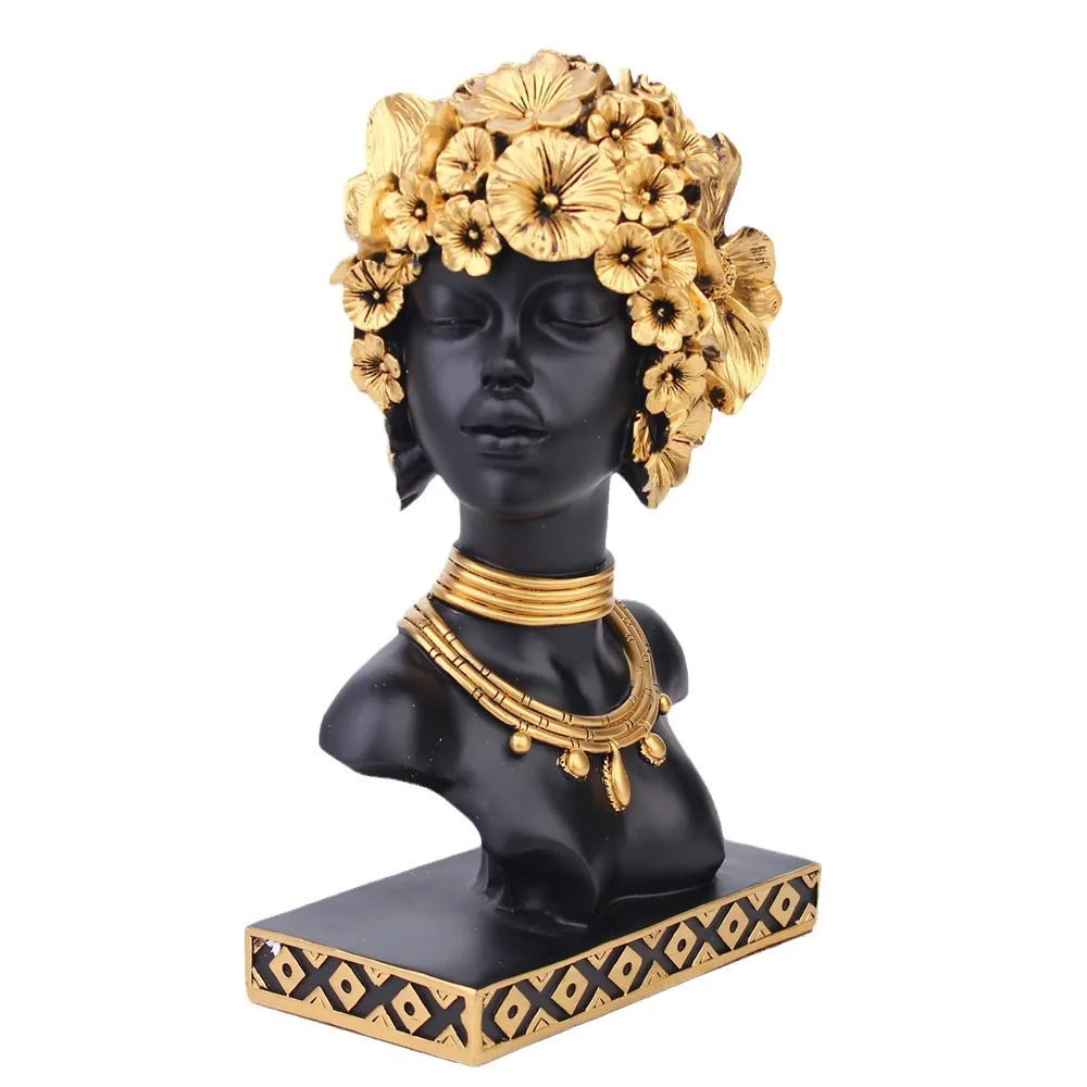 Imagem -06 - Resina Africana Escultura Mulher Negra Menina com Flores Estatuetas Exóticas Sala de Estar Desktop Decor Arte Moderna Figura Ornamentos