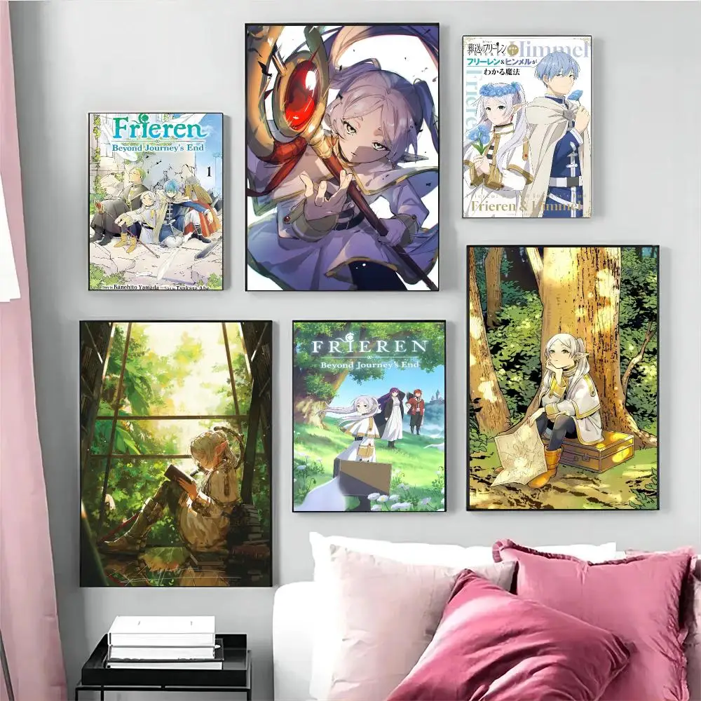 Frieren Beyond Journey's End anime Poster Self-adhesive Advanced Aesthetic Printing Paper Wall Art for Living Room Home Decor