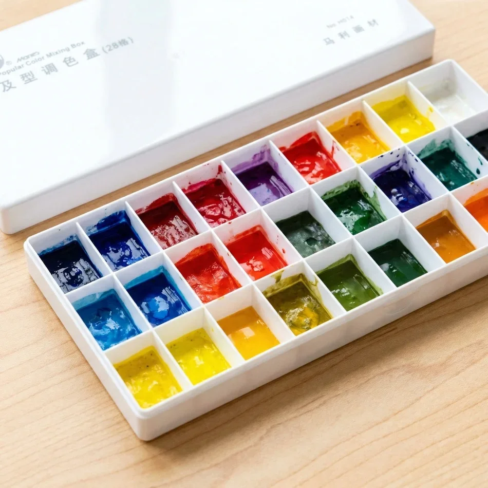 Marie's 28 Grid Color Box Watercolor Flip Palette Special Student Painting Professional Art Color Supplies