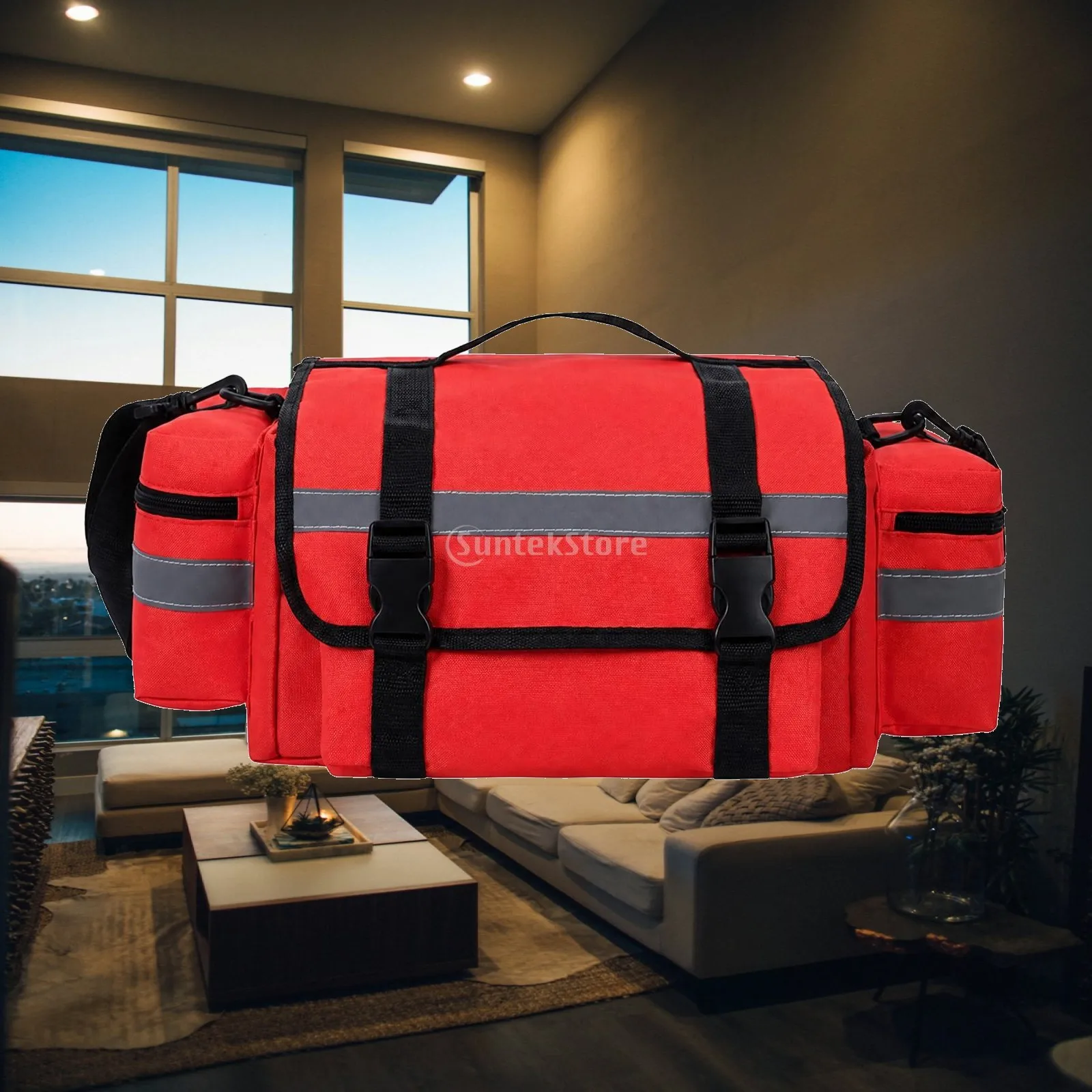 Red First Aid Bag Empty Large Capacity Emergency Pouch with Adjustable Shoulder Strap for Home Garden