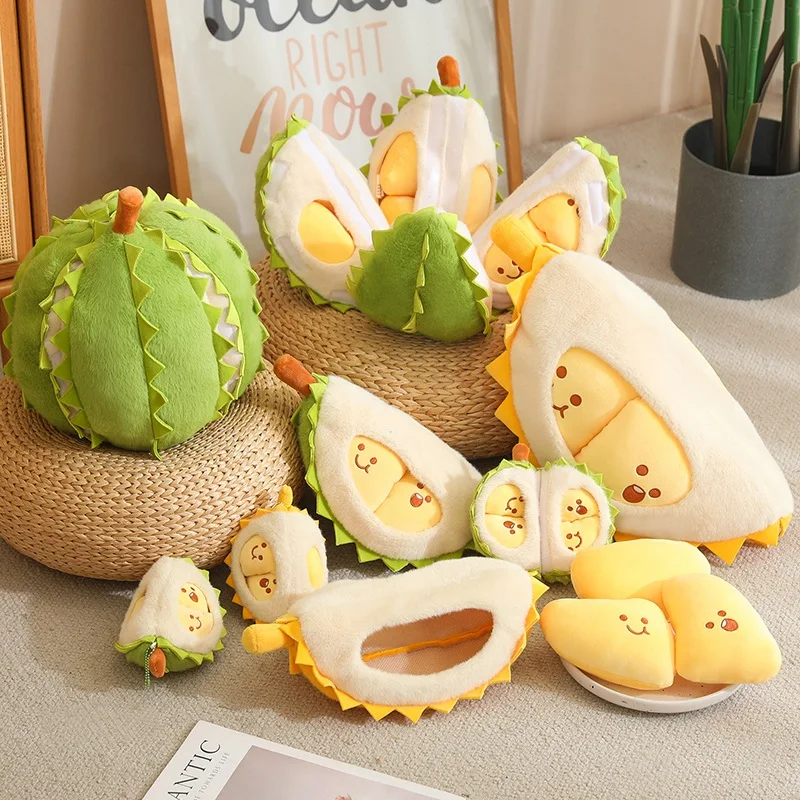 Juguete de peluche Durian realista, fruta pelable, carne Durian, muñeca suave, juguetes para niños, llavero colgante Durian, decoración del hogar