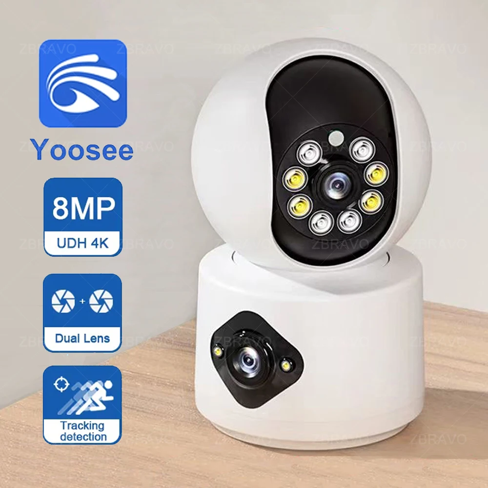 Yoosee 4K 8MP WiFi Camera Indoor 2K 4MP Security PTZ Dual Lens Dual Screens Color Night Vision Auto Tracking Smart Intelligent