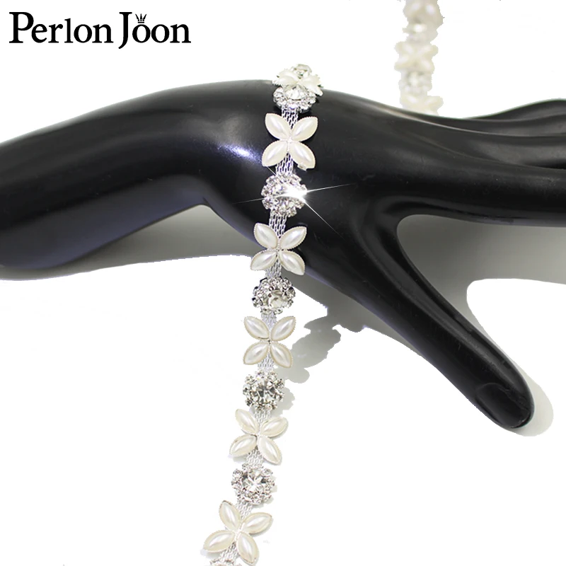 1 метр серебряной жемчужной четырехлистной цветочной цепочки со стразами, декоративная хрустальная свадебная повязка на голову, декоративные аксессуары ML163