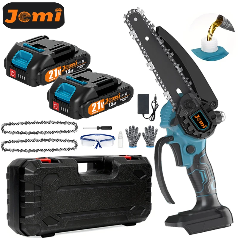 منشار سلسلة كهربائي لاسلكي محمول باليد مقاس 6 بوصات من Jemi Tool مناسب لقطع الحدائق والخشب وبطاريات ماكيتا