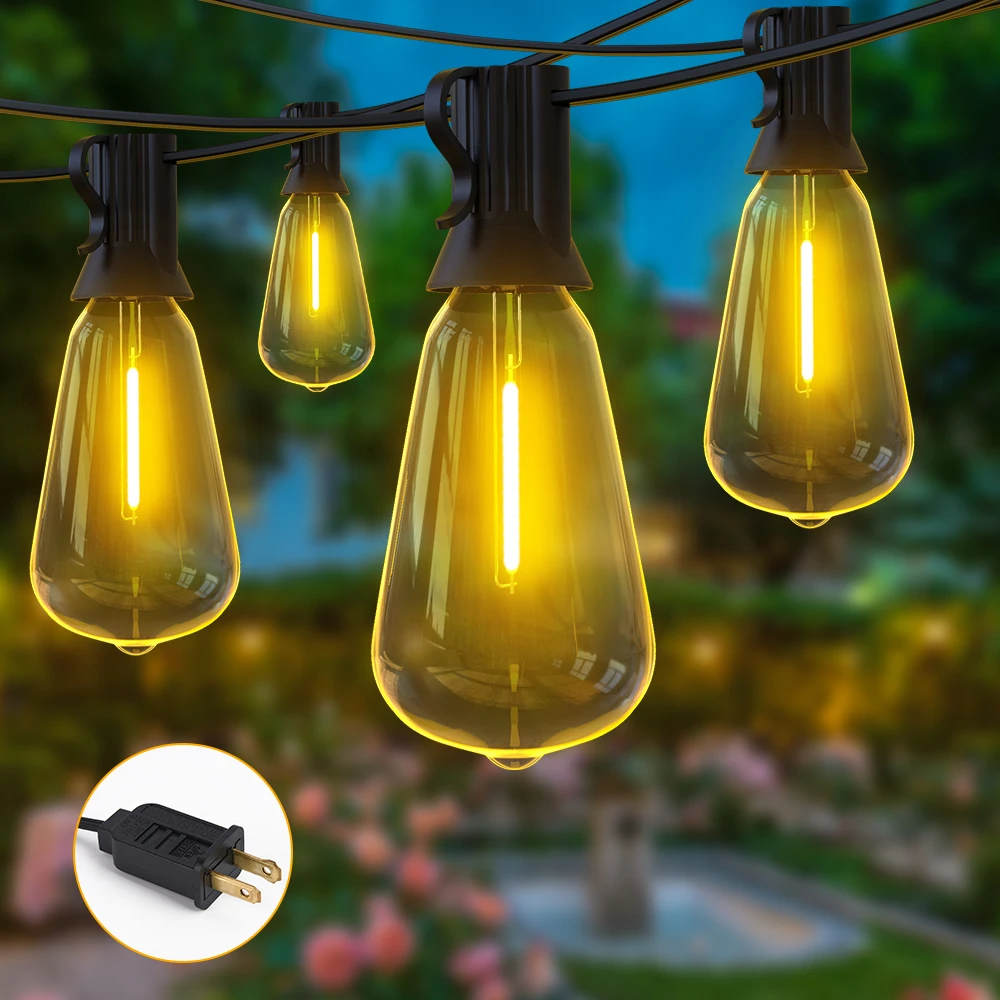 ST38 LED String Light 50FT 100FT IP65 Festoon Outdoor Light Garden Cafe Wedding Street Fairy String Lights Christmas Decoration