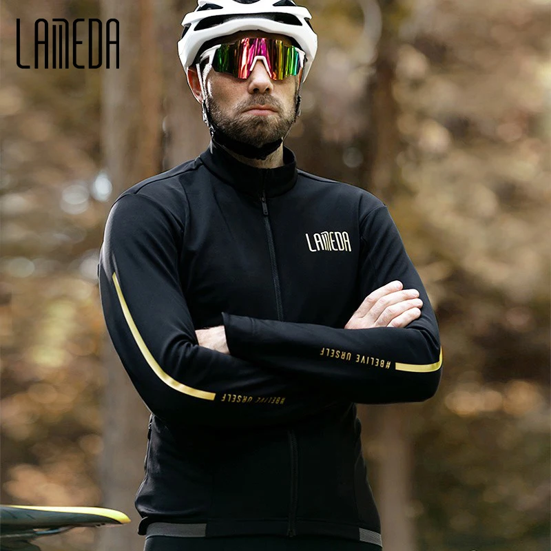 LAMEDA Winter Cycling Jacket for Men Windproof Fleece Men's Bike Jacket MTB Cycling Clothing Bicycle Coat Jackets with Pockets