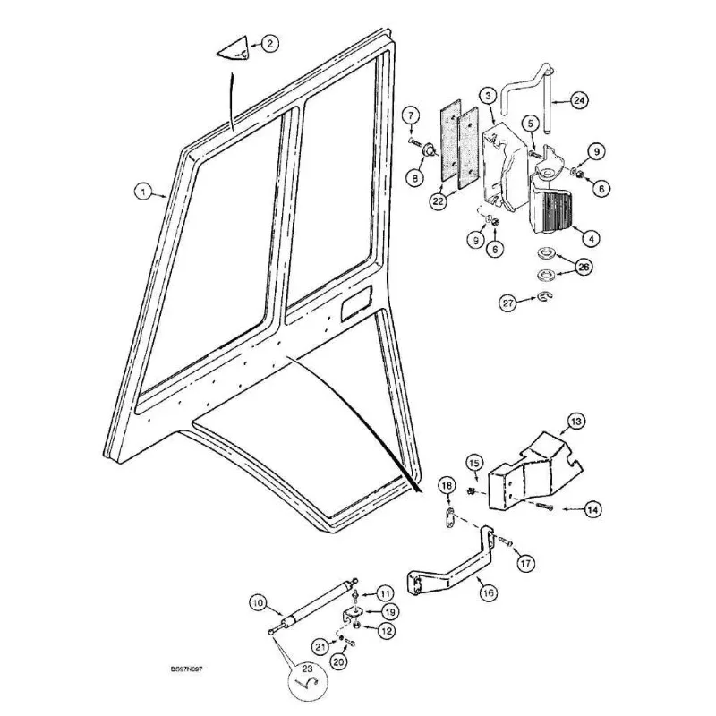2ds281068A1 LATCH-PUSH TYPE DOOR WINDOW for case Backhoe Spare Parts Skid Steer Tractor 580M