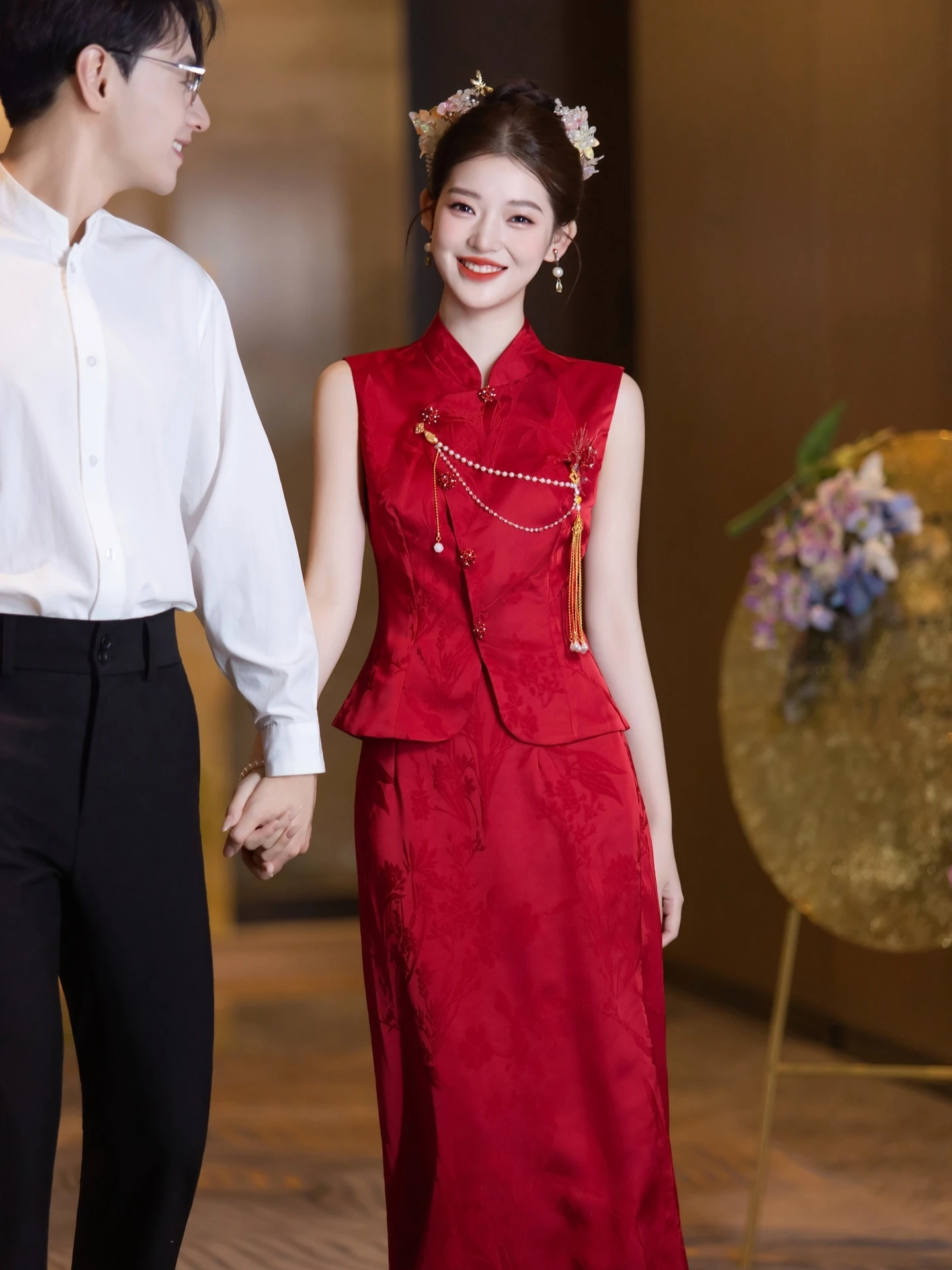 

Red Wedding Dr Engagement Ceremony New Chinese Sle Wedding Gown Beautiful Bride Set Summer Small Size Ele